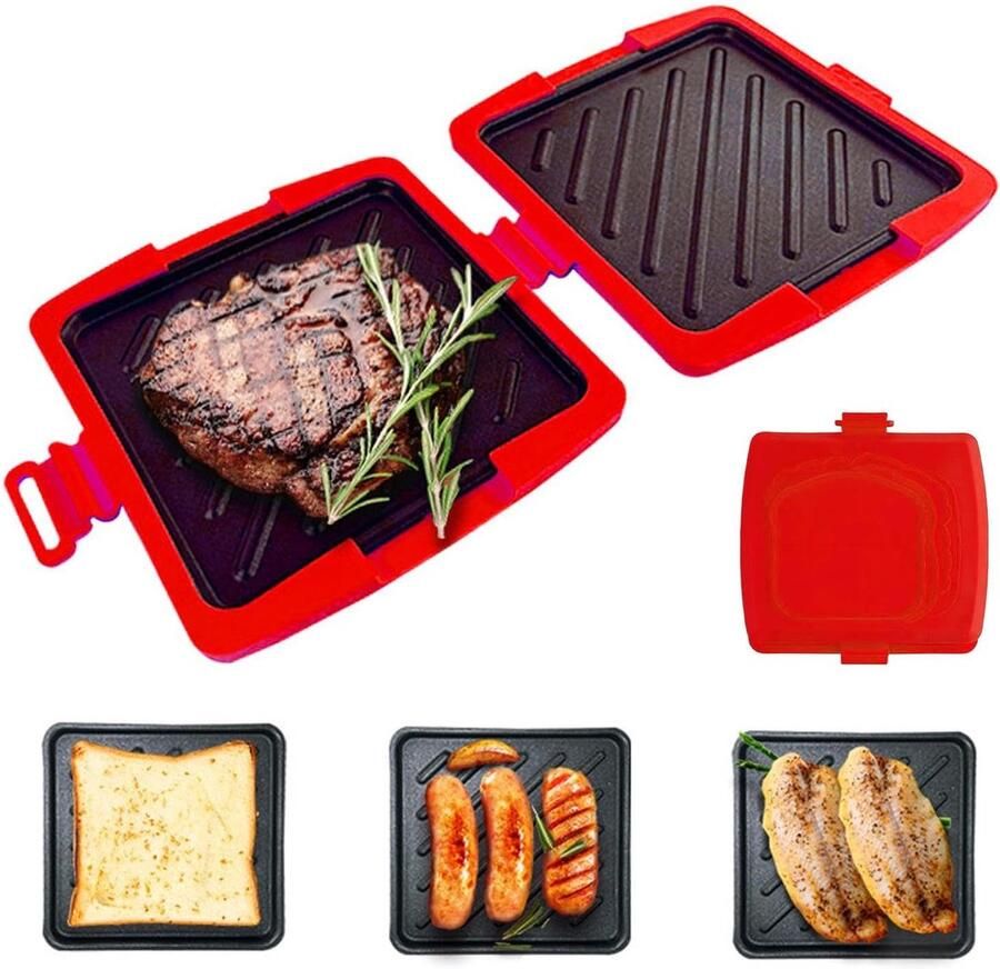 Sandwich Toaster Broodpers Pan Ontbijt Maken Magnetron Geschikt 17 cm Rood