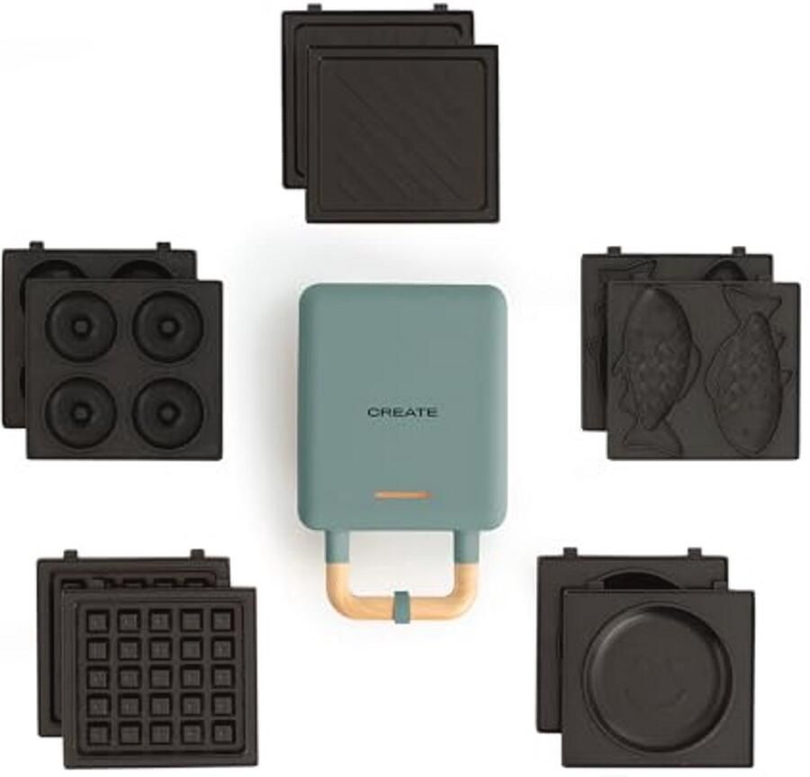 Sandwich Toaster en Wafelmaker met 5 Verwisselbare Platen Sagegroen