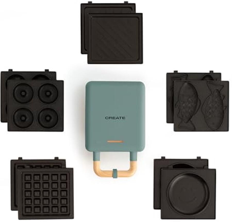 Sandwich Toaster en Wafelmaker met 5 Verwisselbare Platen Sagegroen