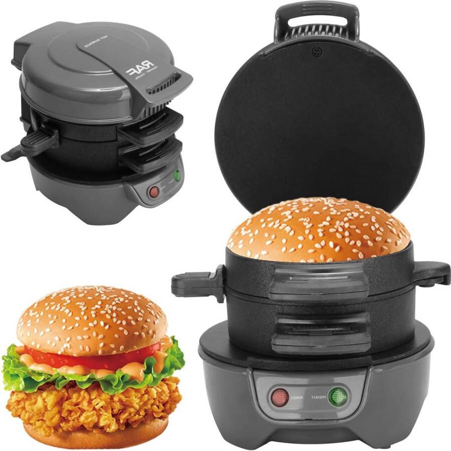 Sandwich Toaster met eierringen en timer Antiaanbakplaten met keramische laag Perfect voor hamburgers en snacks Grijs