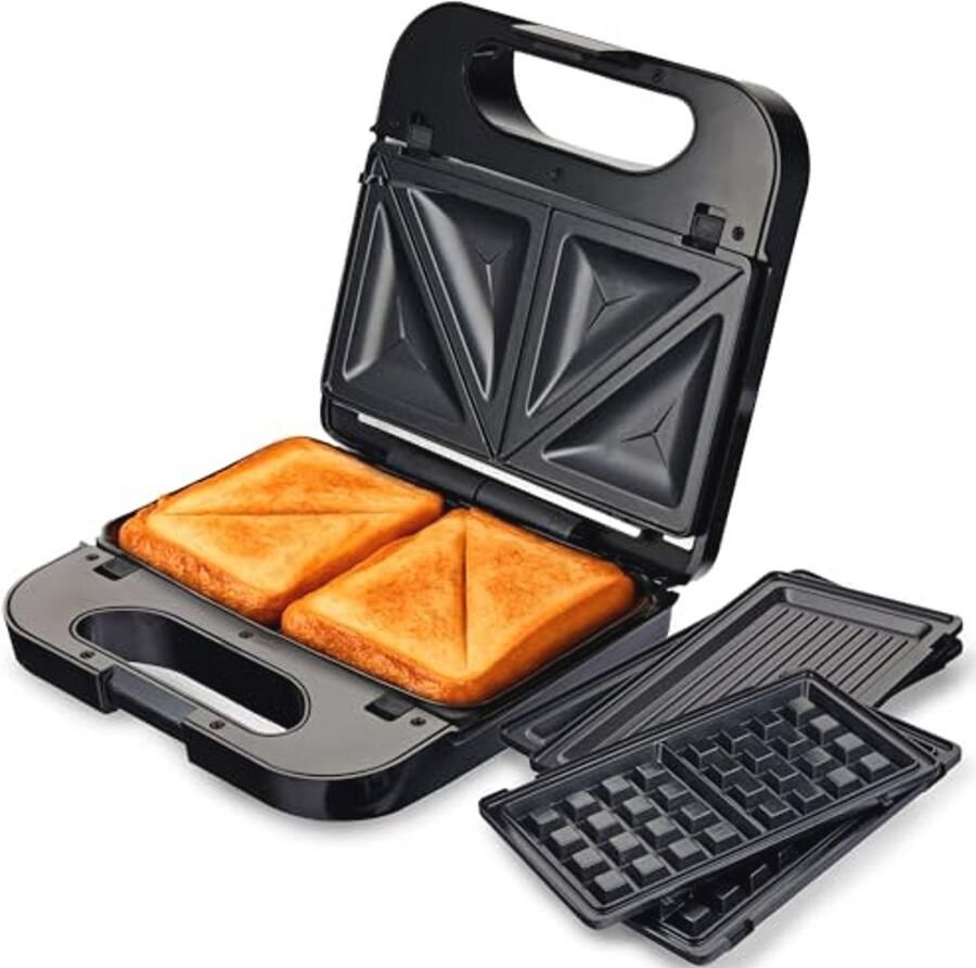 Sandwich Toaster met Verwisselbare Platen Antislip 850W en Koel Aanvoel