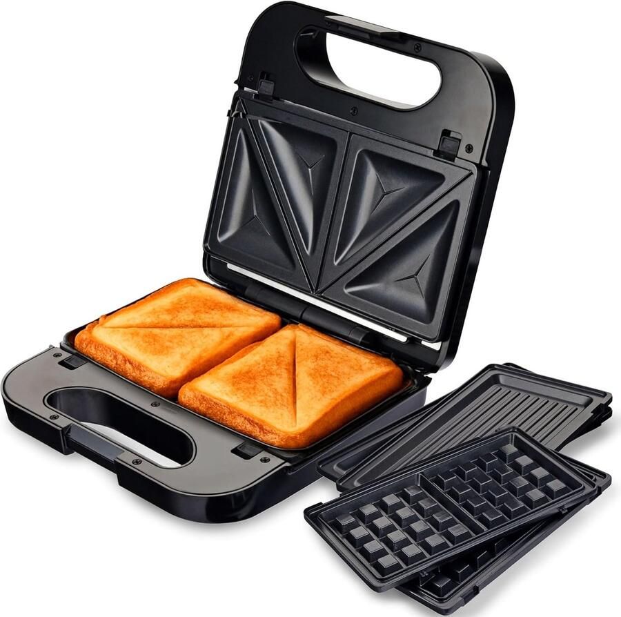 Apparaat met Platen Wafelijzer Tosti Snacks Maken Verwisselbare Platen 2 Sandwiches Roestvrij Staal