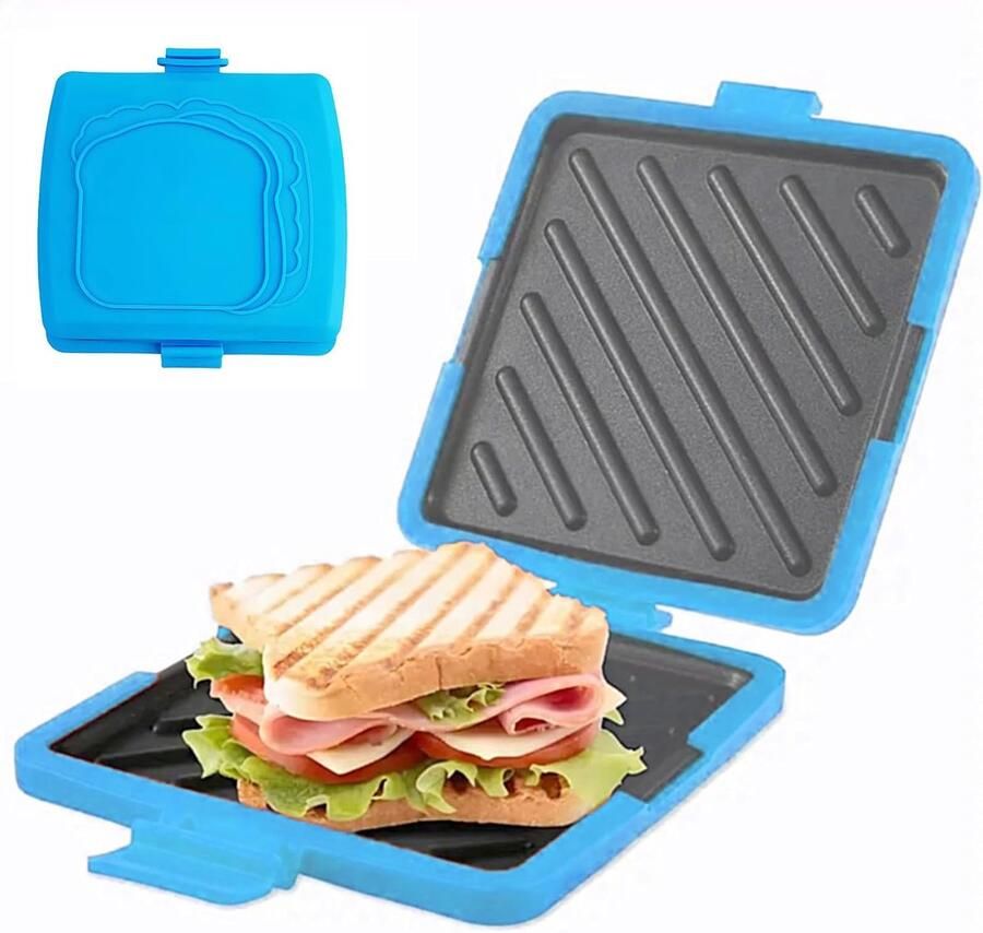 Sandwich Toaster Panini Maker Snelle Maaltijden Magnetron Gebruik 16x16x3 cm Blauw