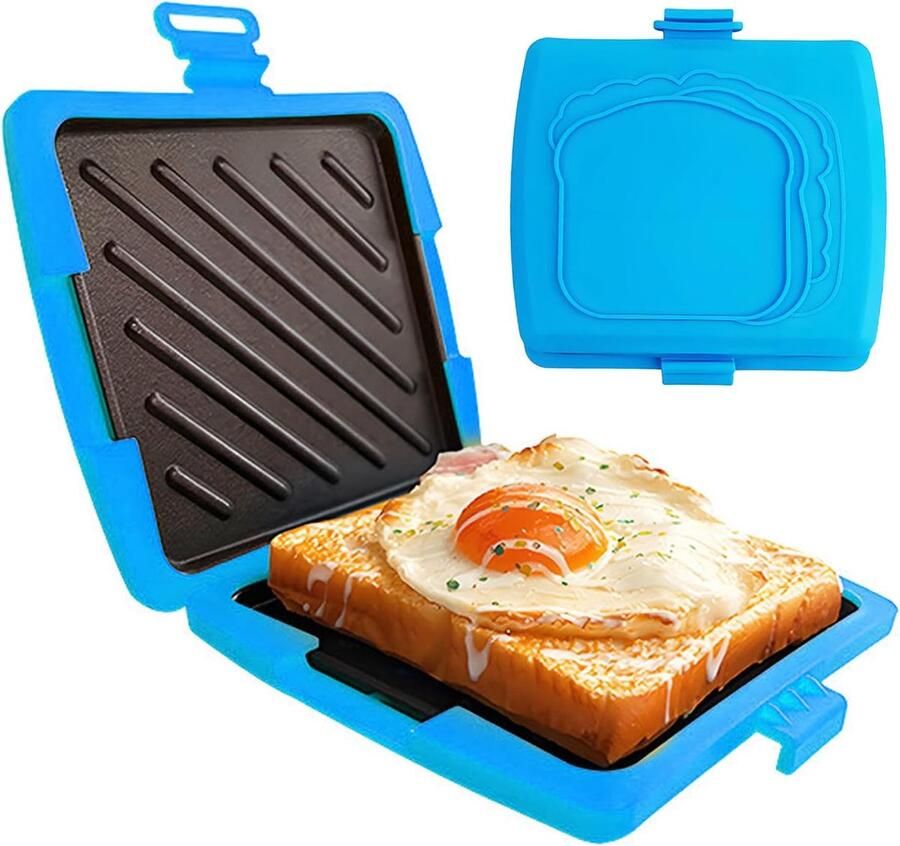 Sandwich Toaster Toastie Maker Snel Ontbijt Maken Magnetron Verwarmd 16x16.5x3cm Blauw