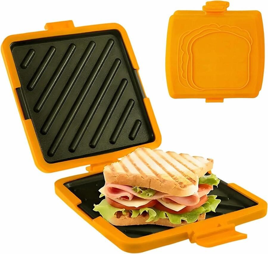 Sandwich Toaster Tosti Maker Ontbijt Bereiden Magnetron Verwarmd 17 cm breed Oranje