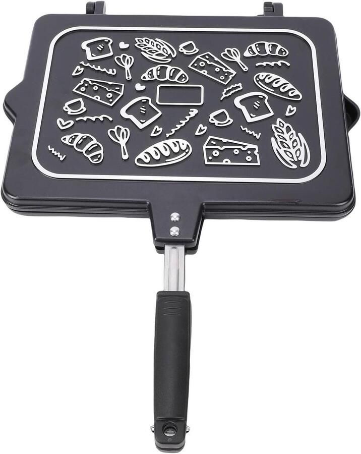 Grillpan met Anti-aanbaklaag Tosti-ijzer Panini Pers Ontbijt Bereiden Dubbelzijdig Koken 34.5 x 48 cm Zwart