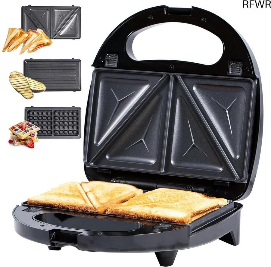 Sandwichmaker 3-in-1 Apparaat Snacks Bereiden Afneembare Platen 750 Watt Zwart
