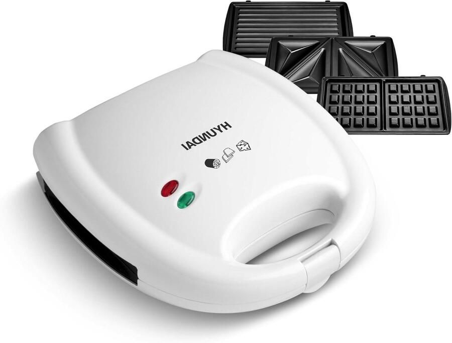 Sandwichmaker 3-in-1 Keukenapparaat Snelle Maaltijden Verwisselbare Platen 700 Watt Wit