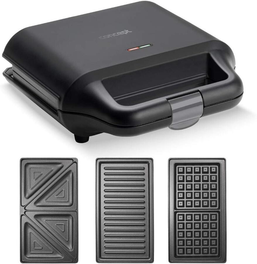 Sandwichmaker 3-in-1 Wafelijzer Grill Snelle Maaltijden Maken Verwisselbare Platen 700 Watt Zwart
