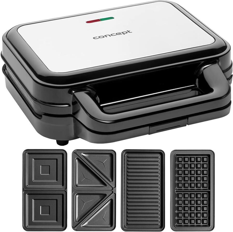 Sandwichmaker 4-in-1 Tostiijzer Wafelijzer Grill Snelle Maaltijden Verwisselbare Platen 900 Watt Zwart