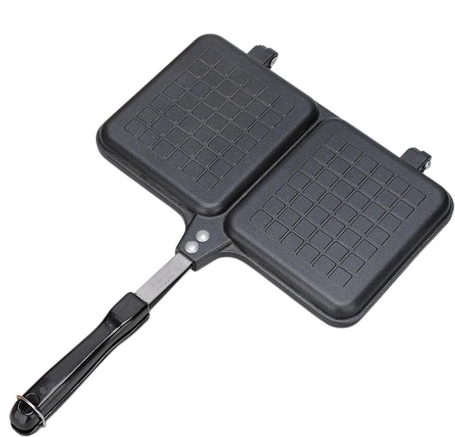 Sandwichmaker Broodrooster Pan Ontbijt Maken Dubbel Antiaanbak 36x25 cm Zwart