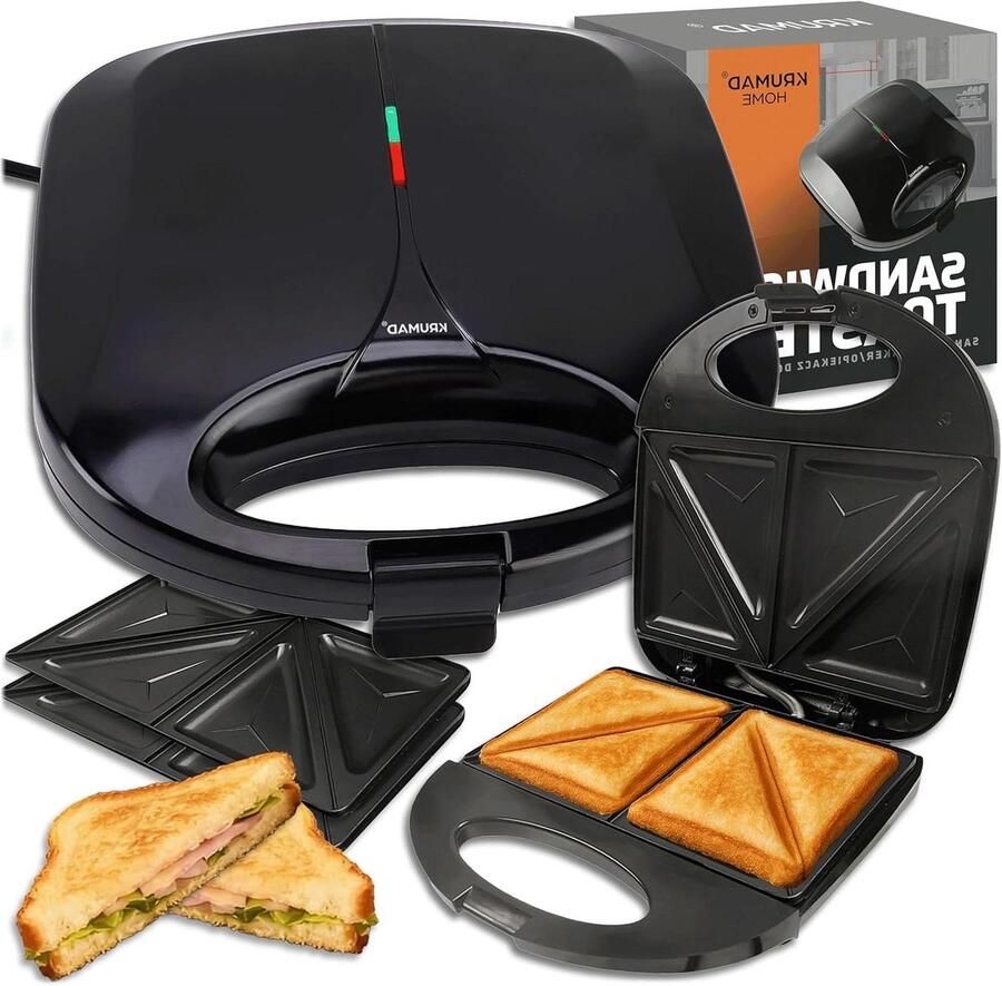 Sandwichmaker Broodrooster Snelle lunches 1000 Watt Kracht 2 Sneden Zwart