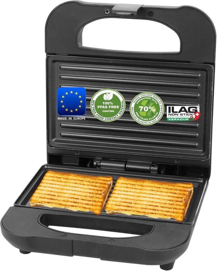 Sandwichmaker Contactgrill 700 W Vermogen 22 8 x 22 x 8 6 cm Kunststof Keramiek Zwart Tosti-ijzer