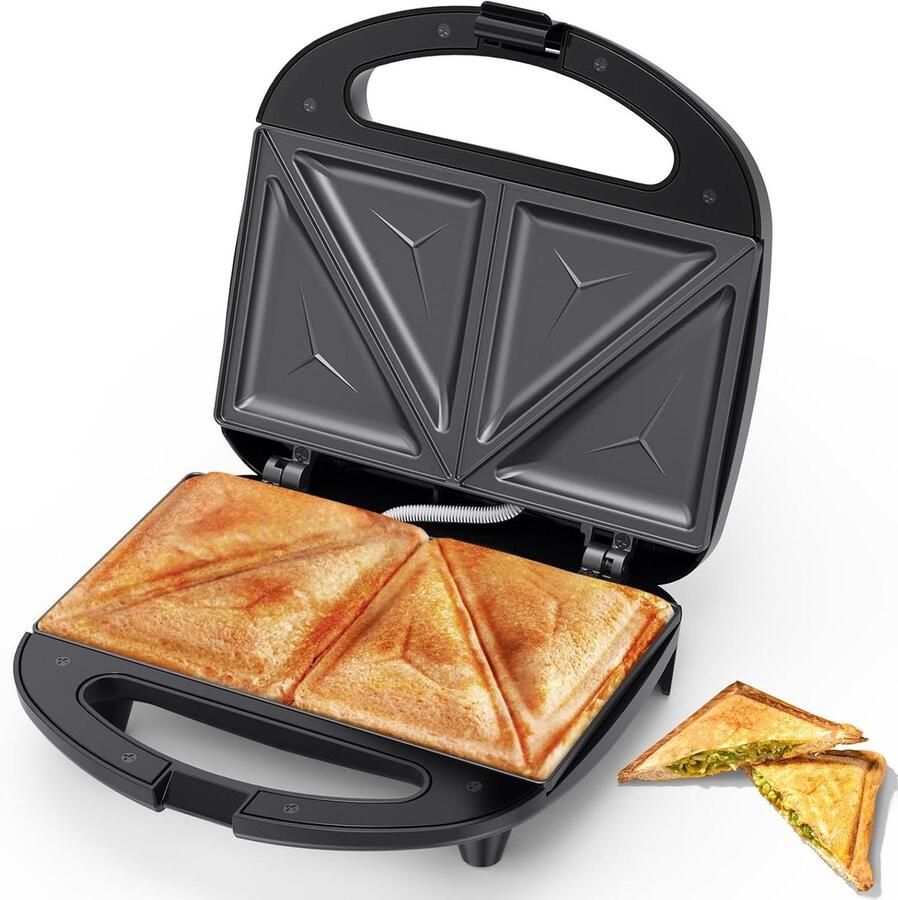 Sandwichmaker Driehoek Tosti Apparaat Snelle Lunch Maken Driehoekige Platen 2 Slices Zwart