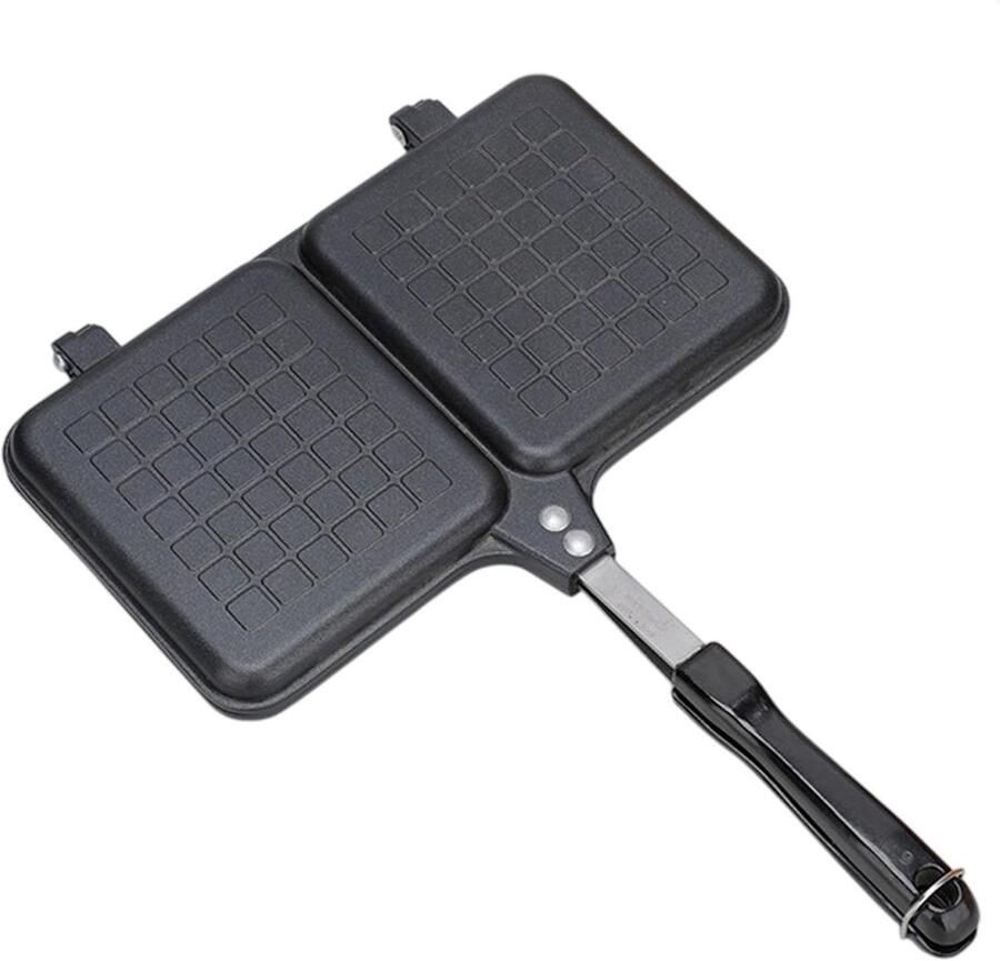 Sandwichmaker Dubbel Paneel Broodrooster Grillpan Ontbijt Maken Duurzaam Aluminium 36 x 25 cm Zwart