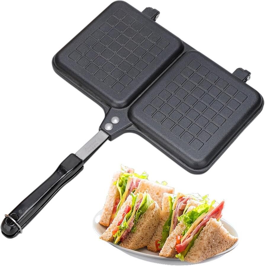 Sandwichmaker Dubbel Panini Pers Warme Broodjes Maken Antiaanbaklaag 36 cm Zwart