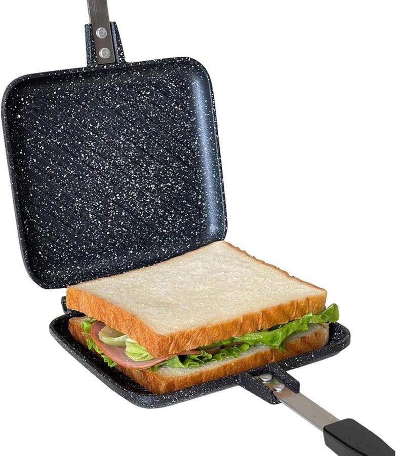 Sandwichmaker Dubbelzijdig Panini Pan Broodjes Bakken Anti Aanbaklaag Niet Gespecificeerd Zwart
