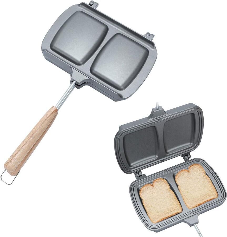 Sandwichmaker Dubbelzijdig Tosti Grill Ontbijt Maken Gelijkmatige Warmte 13 x 22 cm Zwart