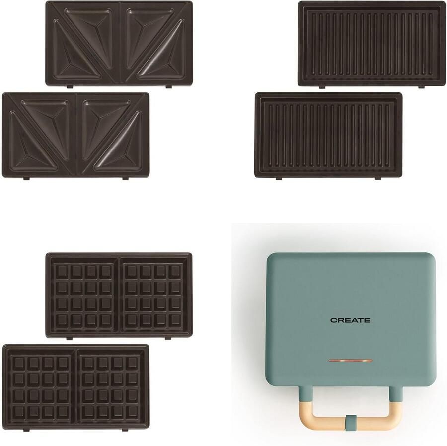 Sandwichmaker en Wafelijzer met Verwisselbare Platen Saliegroen