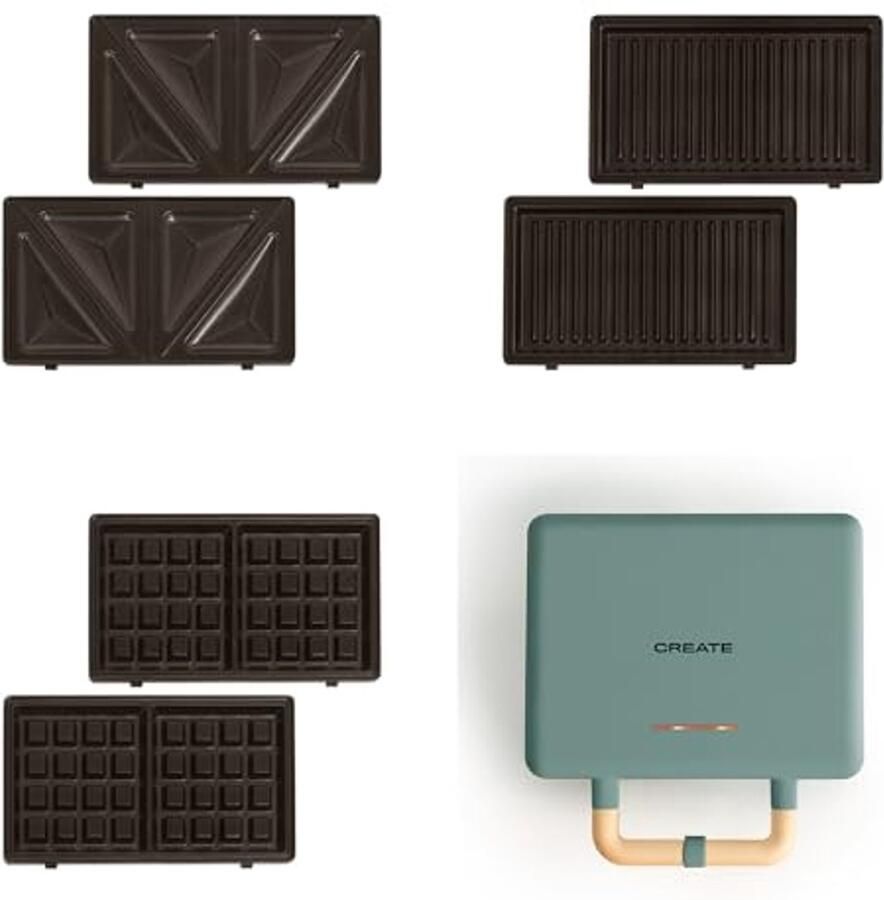 Sandwichmaker en Wafelijzer met Verwisselbare Platen Saliegroen