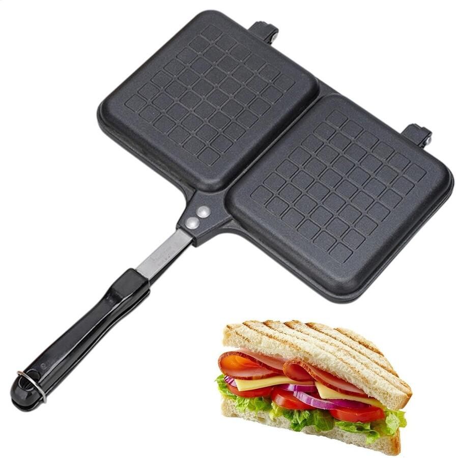 Sandwichmaker Grill Tosti Apparaat Snelle Maaltijden Dubbel Anti-aanbak 27x4x4 cm Zwart