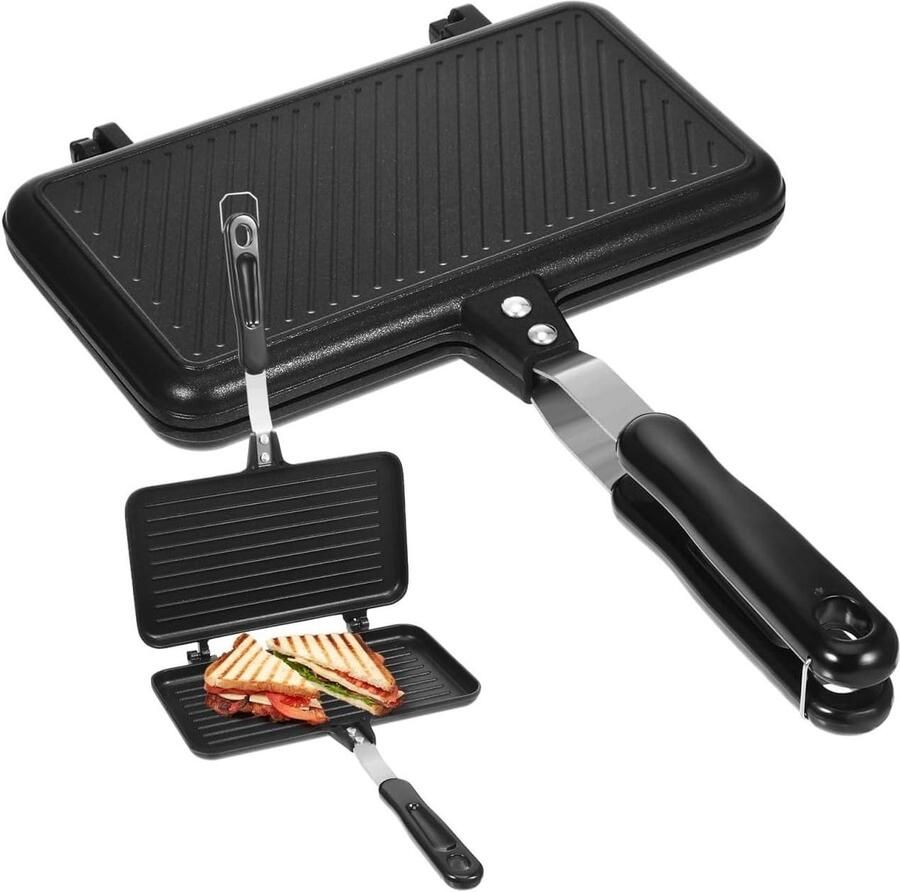 Sandwichmaker Grill Tosti-ijzer Ontbijtpan Snelle Maaltijden Maken Dubbelzijdige Braadpan 35 x 23 cm Grijs