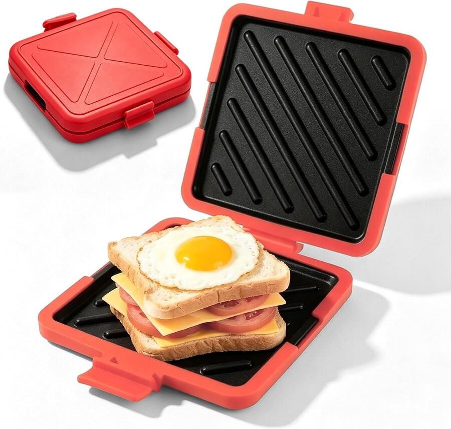 Sandwichmaker Magnetron Broodrooster Panini Snelle Snacks Maken Antiaanbaklaag 15.5 x 18 x 4.5 cm Rood