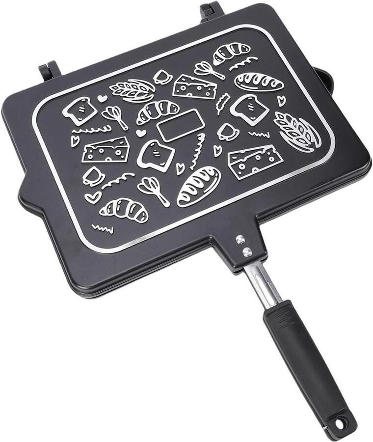 Sandwichmaker Pan Panini Grill Ontbijt Maken Anti-aanbaklaag 49x36x4 cm Zwart
