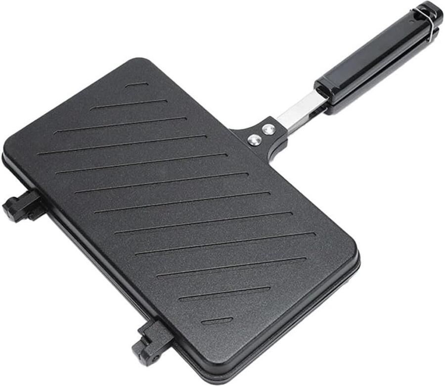 Sandwichmaker Pan Wafelijzer Toast Kamperen Koken Antiaanbaklaag 37 x 24 cm Zwart