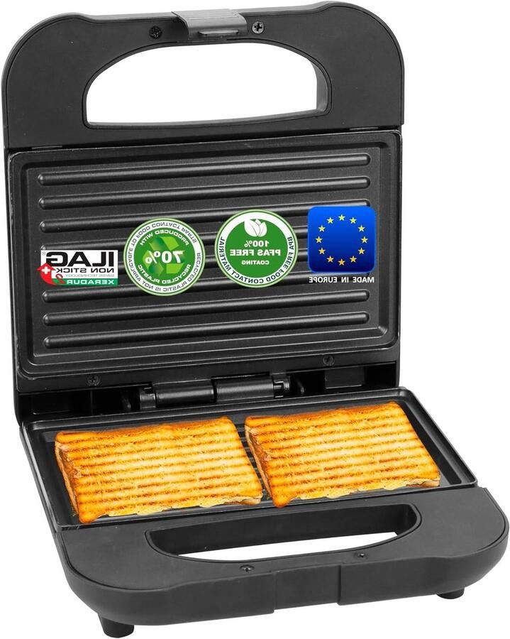 Sandwichmaker Paninigrill Tosti Apparaat Snelle Lunch Maken PFAS Vrij 700 Watt Zwart