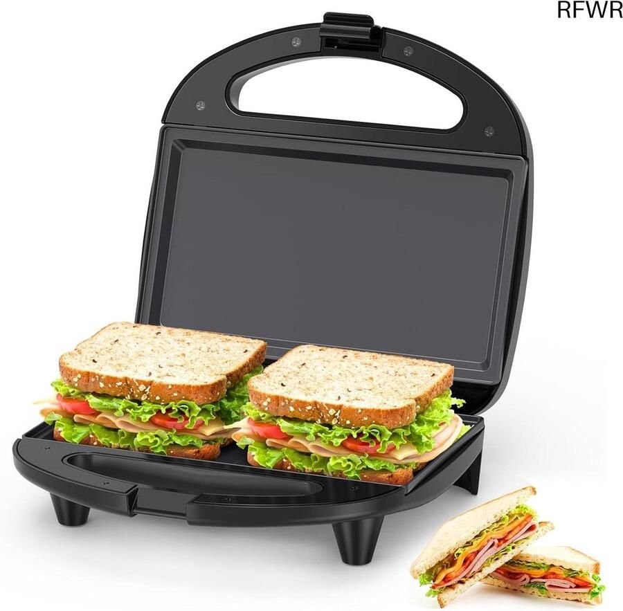 Sandwichmaker Tosti Apparaat Ontbijt Bereiden Platte Platen 2 Slices Zwart