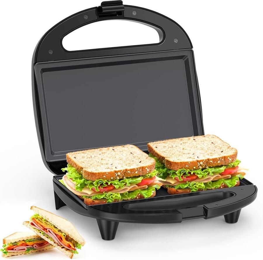 Sandwichmaker Tosti Apparaat Ontbijt Maken Platte Platen 2 Slices Zwart