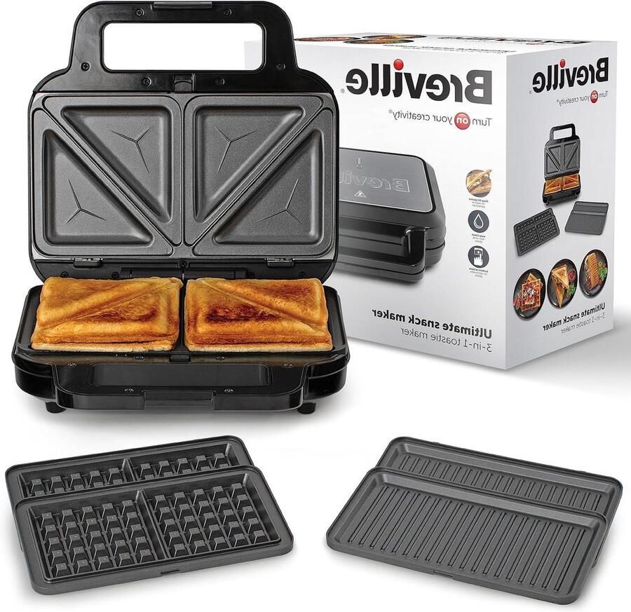 Sandwichmaker Tostiijzer Paninigrill Lekkere Snacks Maken Extra Diepe Platen 30.7 x 30.7 cm Zwart Roestvrij Staal