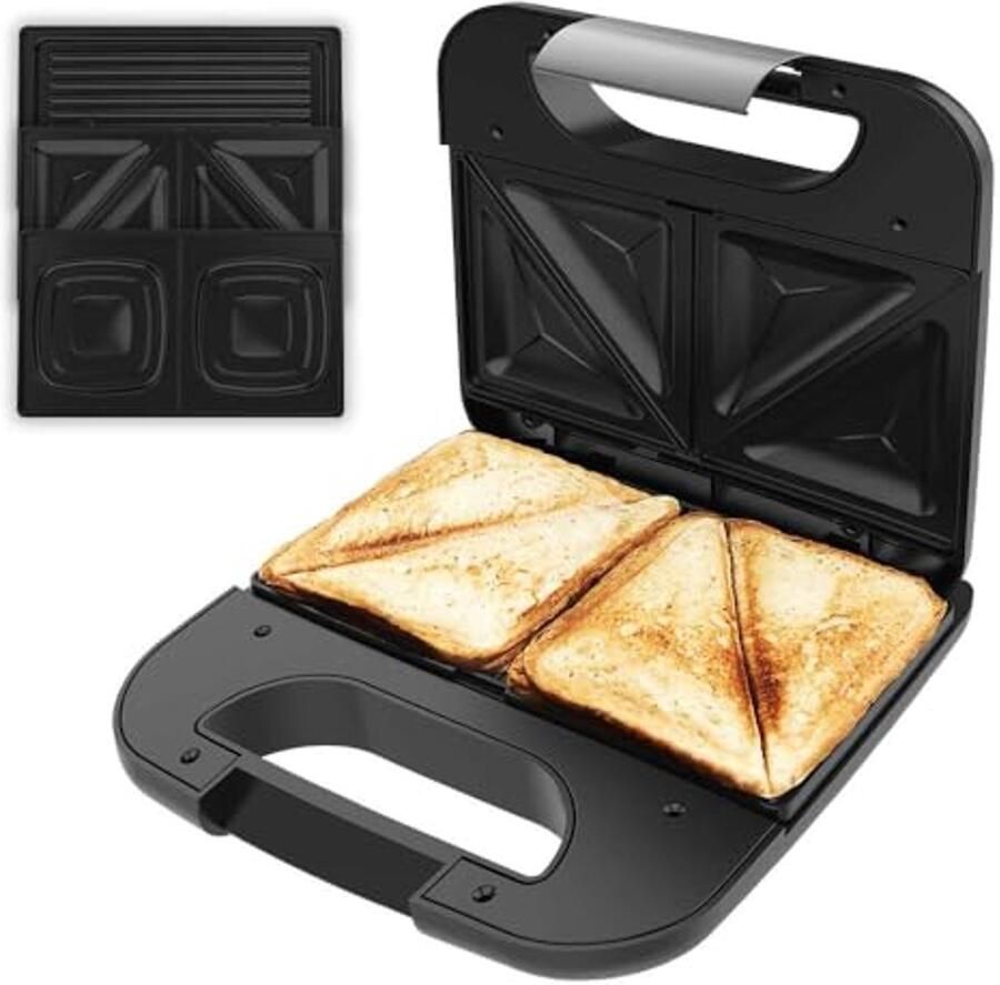 Sandwichmaker Tosti Apparaat Snelle Maaltijden 3 Wisselplaten 800 Watt RVS