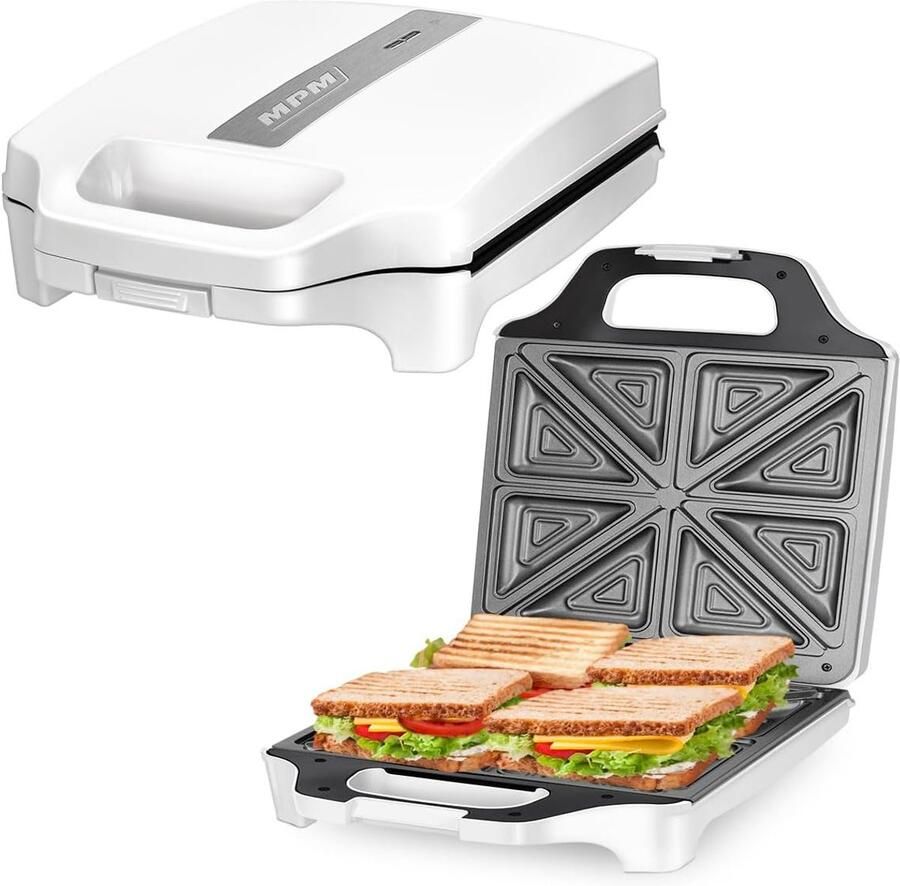 Sandwichmaker Tosti Apparaat Snelle Maaltijden 8 Driehoeken Compact Wit