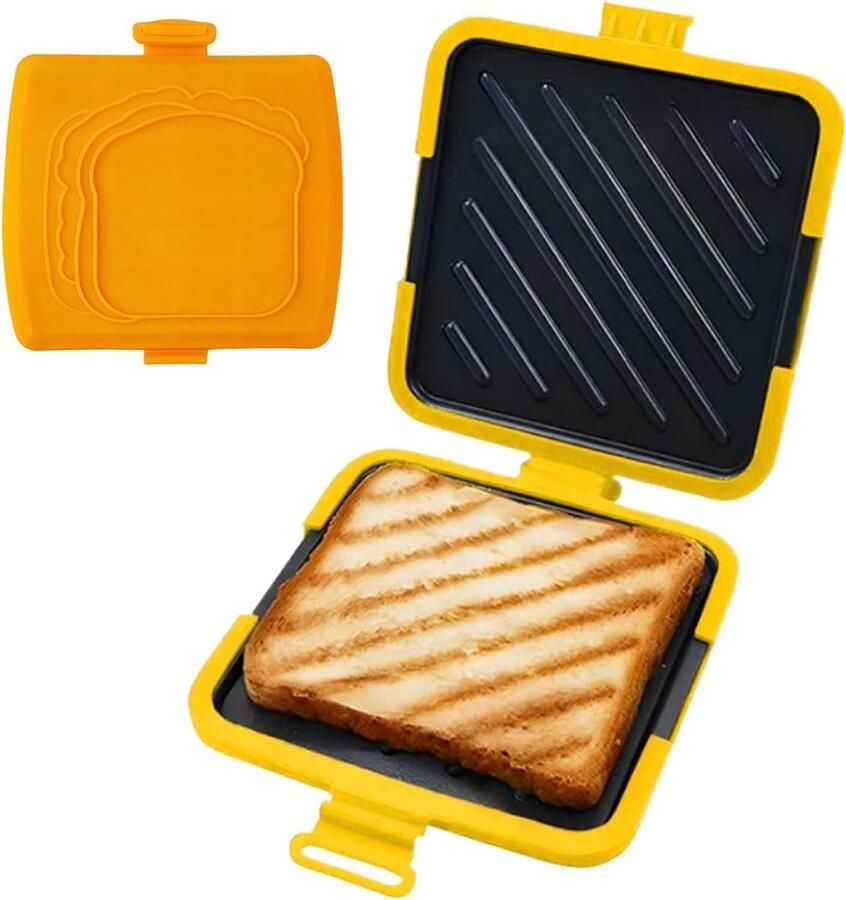 Sandwich Maker Tosti Apparaat Ontbijt Maken Magnetron Verwarming 17 cm Oranje