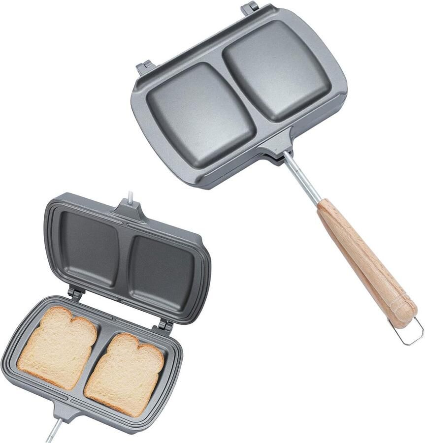 Sandwichmaker Tosti-ijzer Grill Ontbijt Maken Dubbelzijdig Bakken 13 x 22 cm Zwart