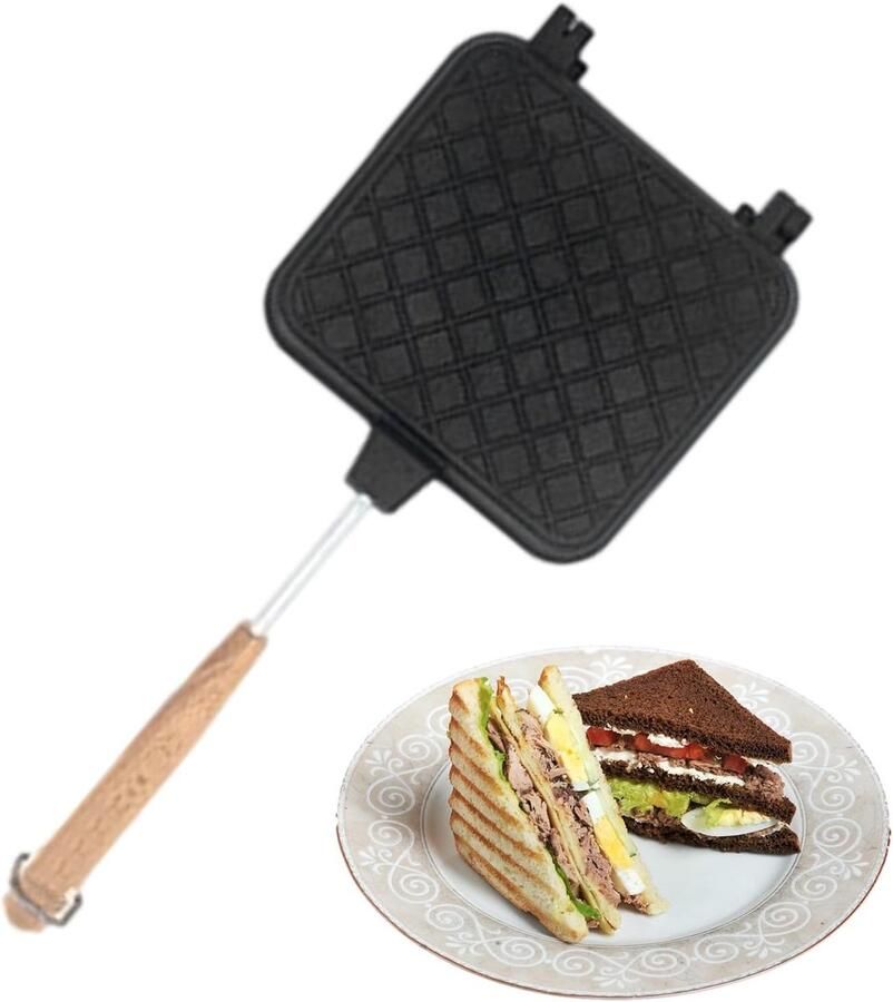Sandwichmaker Tosti pers Snelle maaltijden Afneembaar handvat 37 cm lang Zwart
