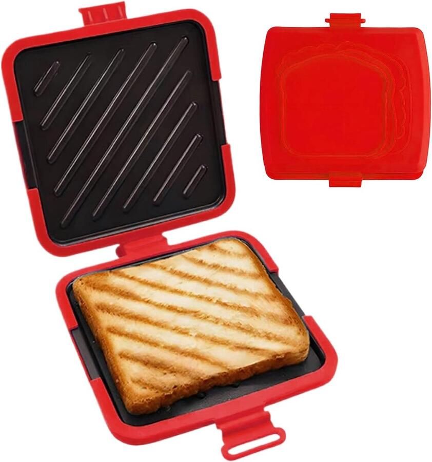 Sandwichmaker Tosti pers Snelle maaltijden Magnetron te gebruiken 16x16.5x3 cm Rood