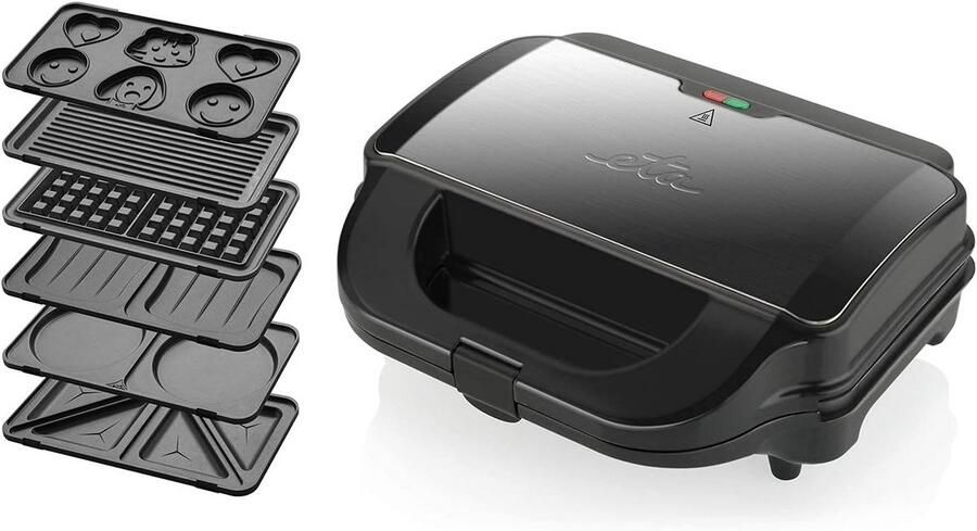 Sandwichmaker Wafelijzer Apparaat Platen Snacks Maken Zes Verwisselbare Platen 900 Watt Zwart