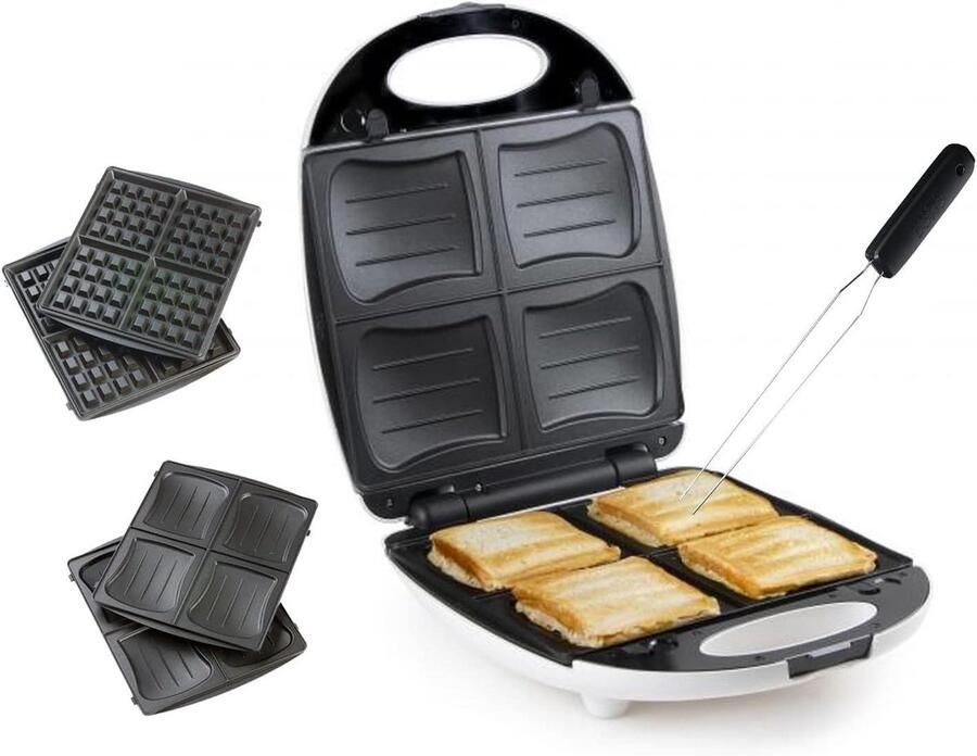 Sandwichmaker Wafelijzer Tosti Apparaat Broodrooster Snacks Bakken 2-in-1 Functie 4 Personen Rood