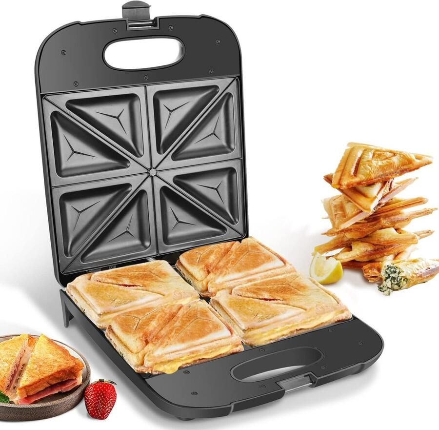 Sandwichmaker XXL Tosti Apparaat Snelle Maaltijd Automatische Temperatuur 4 Broodjes Zwart