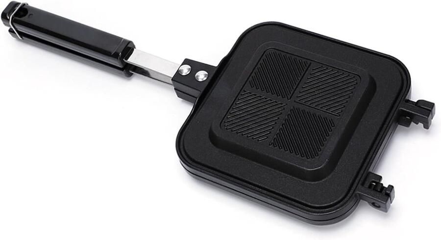 Sandwichpan Dubbelzijdig Tosti-ijzer Kookplaat Efficiënt Koken Antiaanbaklaag Comfortabel Handvat 44 x 24 x 4 cm Zwart