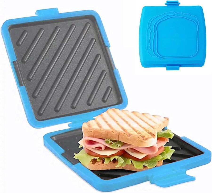 Sandwich Toaster Tosti Maker Ontbijt Maken Magnetron Energie 16x16.5x3 cm Blauw