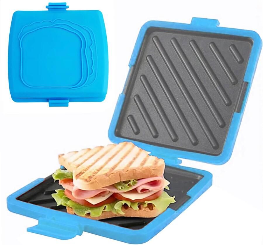 Sandwichpers – Keukengerei Voor gebruik in de magnetron – Geen elektriciteit nodig – Ideaal voor het verwarmen van toast – Siliconen – Blauw