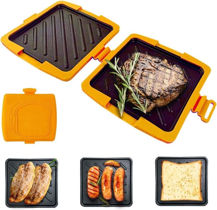 Sandwich Maker Tosti Apparaat Snelle Snacks Maken Magnetron Verwarming 17 cm Breed Oranje