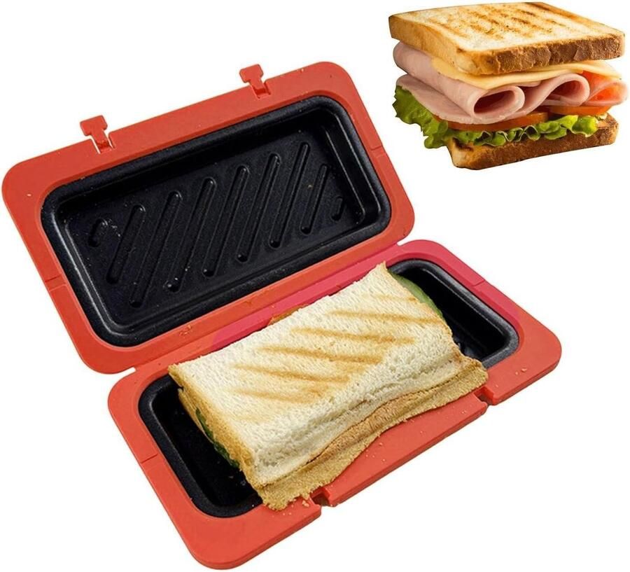 Sandwichpers Tosti ijzer Snel lunches maken Magnetron verwarming 19.3x11.8x4.1cm Rood