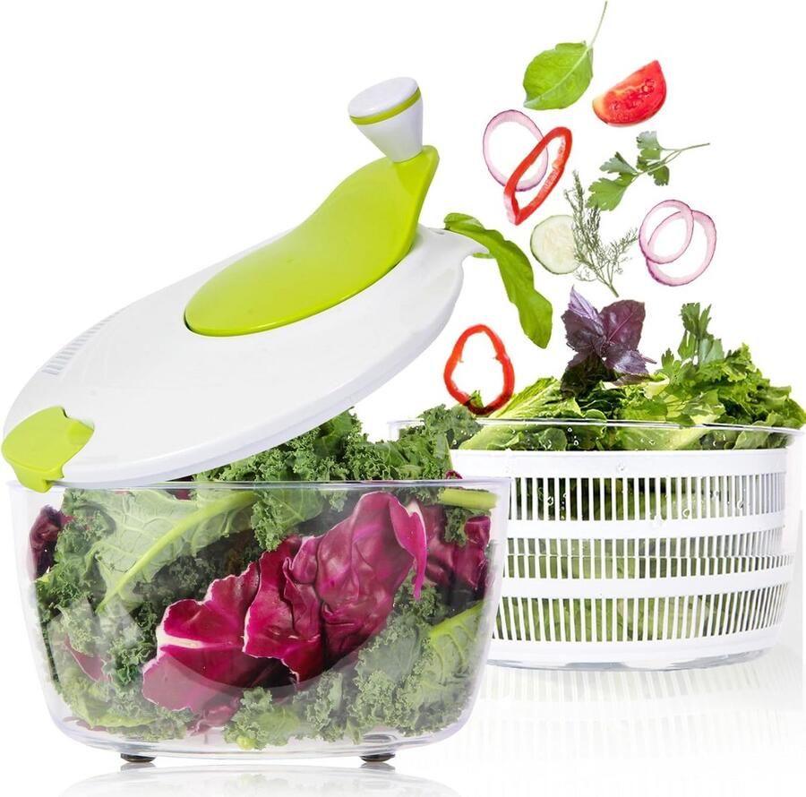 Santozz Salade Spinners met grote capaciteit van 4 2 qt familiegrootte antislip ontwerp groente fruitwasmachine