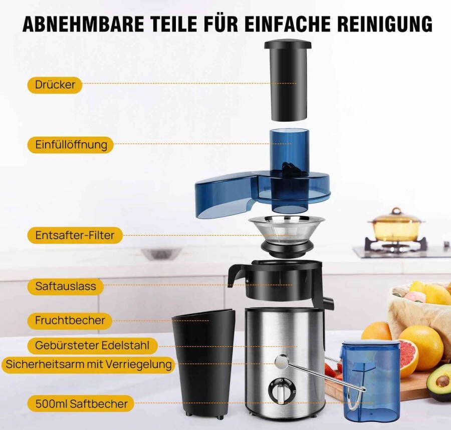 Sap Centrifuge 1000W met 65mm Brede Invoer en 2 Snelheden Slowjuicer Sapcentrifuge Sapcentrifuges Groenten en Fruit voor Hele Vruchten