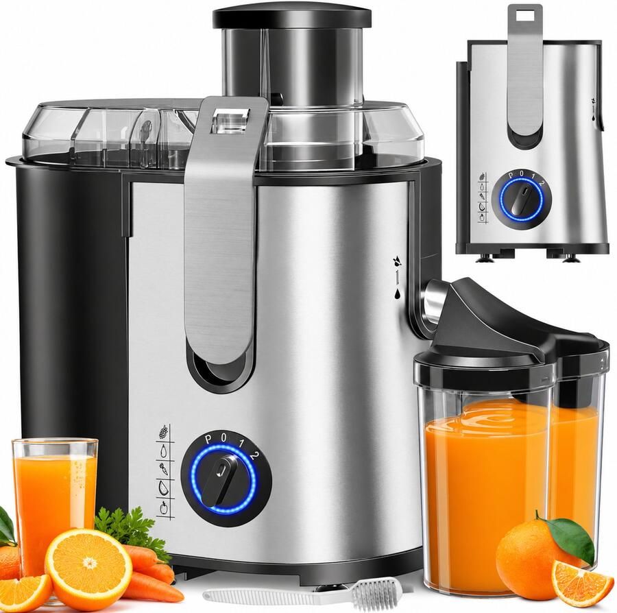 Sapcentrifuge 1050W – RVS Juicer – 85 mm Vulopening – 3 Snelheden – 2L Pulpreservoir – 1L Sapkan